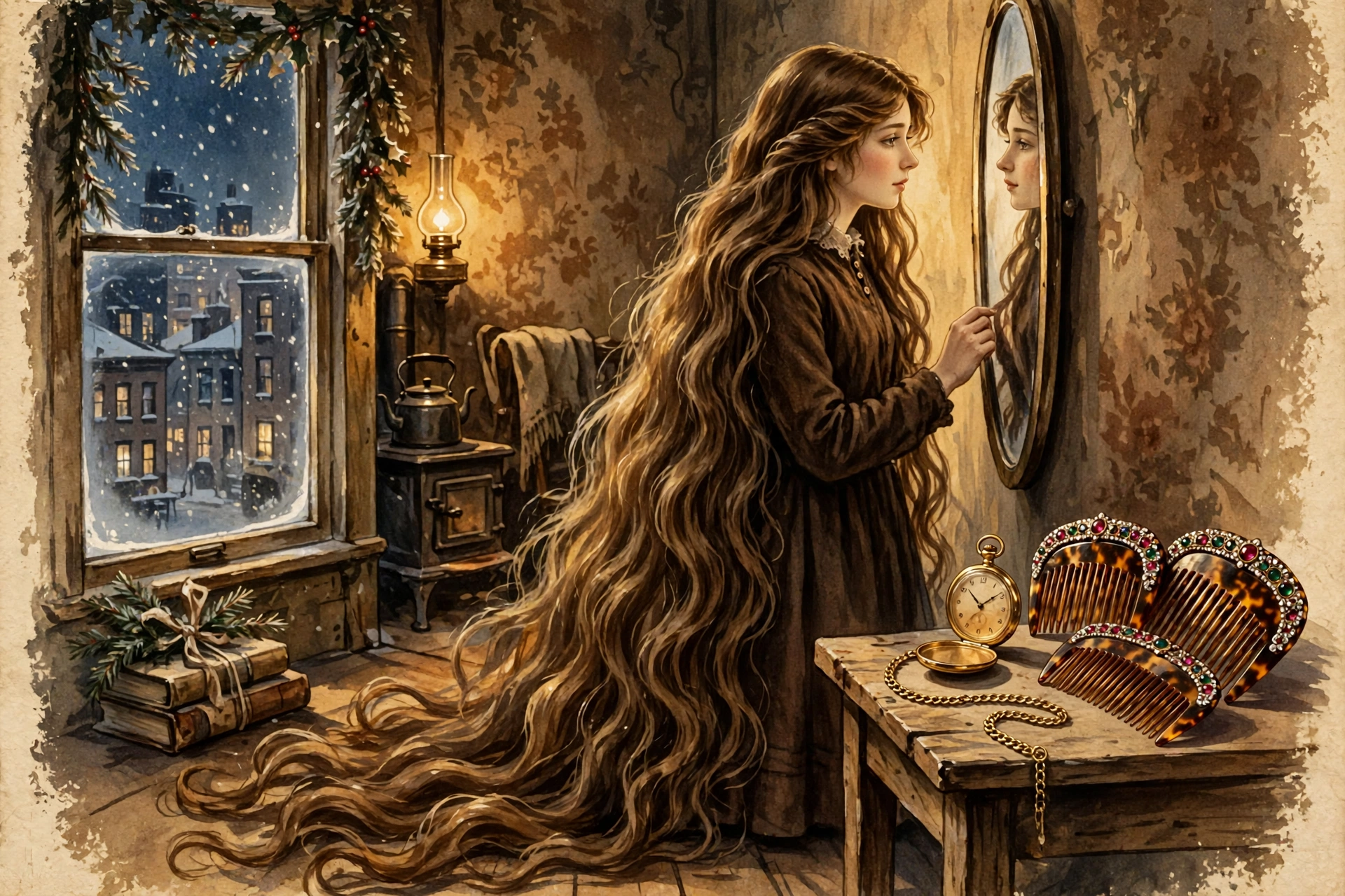 Original Eternity illustration: Della before the mirror