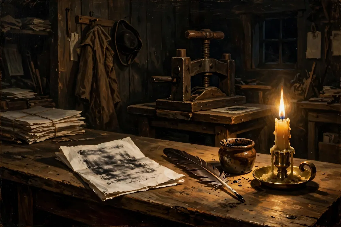 Paine's pamphlet by candlelight in a Philadelphia print shop
